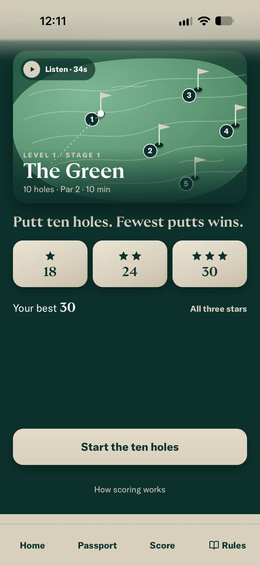 The Green — Level 1 putting stage and star targets